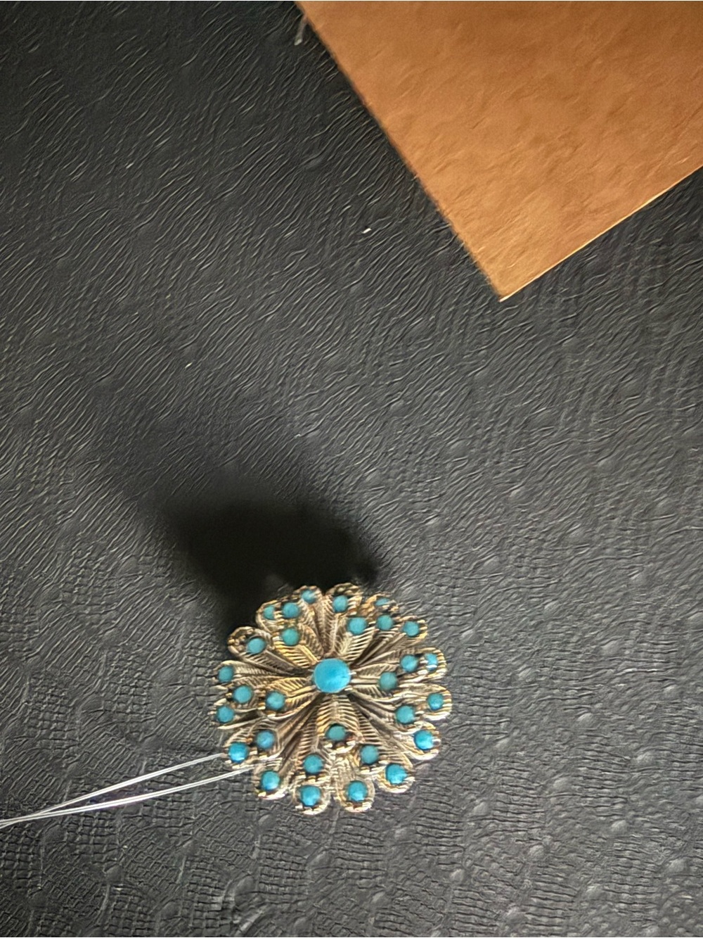 Turquoise Floral Filigree elastic ring - 10